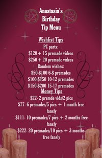 urgfanastasia leak - good evening <3 below I have a tip menu for my b