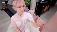 hunnypaint leak - Silly pink twink gives sloppy head in their cute button up s..